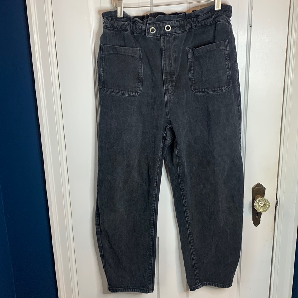 ZARA High-waisted Paper bag Baggy Black Denim Jeans SZ 10